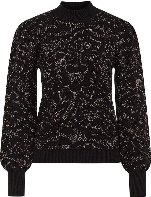 WE Fashion - Gebloemde Pullover - Zwart - Met Lurex