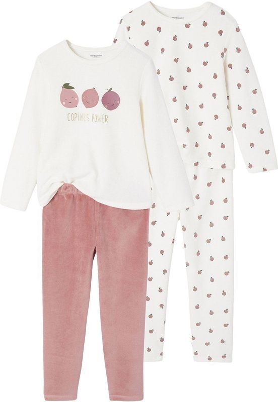 Set van 2 Pyjama's - Ecru - Fluweel - Meisjes