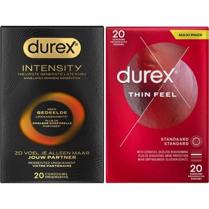 Durex - 40 stuks Condooms - Intensity Nieuwste generatie ultradun, gedeelde lichaamswarmte 20st -Thin Feel Extra Dun 20st - Voordeelverpakking