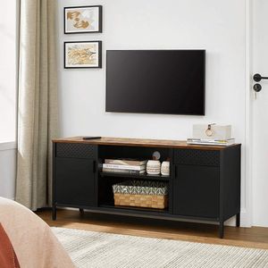 Koal tv-Kast - Tv-meubel met 3 verstelbare planken - tv-tafel - lowboard voor tv's tot 55 inch - Industriële - bruin-mat zwart - 120 x 40 x 55 cm