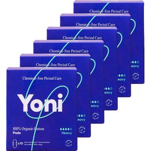 Yoni Maandverband - Heavy - met vleugels - 100% Biologisch Katoen - Voordeelverpakking - 60 stuks - 6x10