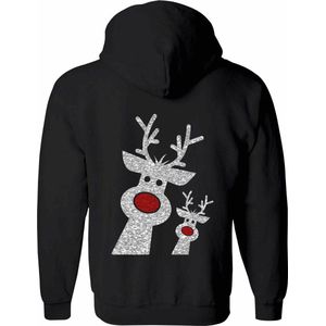 Glitter Kerst Buddy's - Vest - Full Zip Hoodie - Dames - Heren - Zwart - Maat L