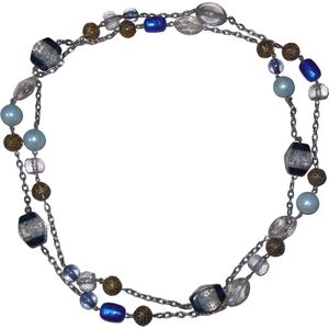 Ketting zilveren schakels met goud-transparant-blauwe patronen
