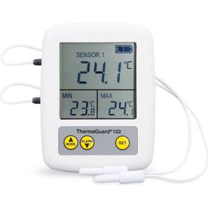 ETI - Thermaguard - Professionele Koelkast/Diepvries Thermometer - 2 Sensoren - Max/Min Registratie - Instelbaar Alarm - Koelruimte Monitoring - Zeer Nauwkeurig