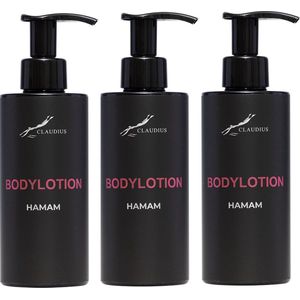 Bodylotion Hamam 300 ml - met pomp - zwarte fles - set van 3 stuks - Voordeelverpakking