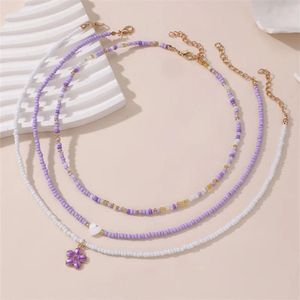 Sorprese Ketting Dames - Mare - Lavender Breeze - 3-Laags Kralenketting - Paars/Wit/Goud - Hartje & Bloemen Hanger - Elegant & Boho - Model V