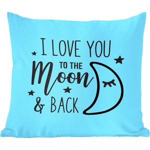 Sierkussen - Quote ''i Love You To The Moon & Back'' Blauwe Achtergrond