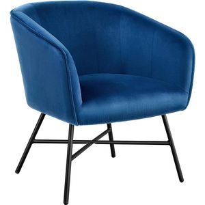 Eetkamerstoel van stof, retro design, fluwelen stoel met rugleuning, stoel, metalen poten, blauw