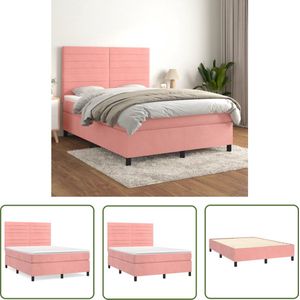 The Living Store Boxspring met matras fluweel roze 140x200 cm - Boxspring - Fluweel Bed - Velvet Bed - Rooskleurig Bed - Tweepersoonsbed
