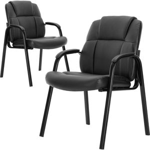Bezoekersstoelen - Conferentiestoelen - comfortabele Werkstoelen - bureaustoelen met hoogwaardig kussen en kunstlederen bekleding - gevoerde wachtkamerstoel met armleuningen gestoffeerd - set van 2