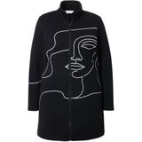 MIAMODA MIAMODA - Dames - Gebreide fleece jas licht getailleerd Lady-print - Zwart - Maat 42