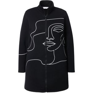 MIAMODA MIAMODA - Dames - Gebreide fleece jas licht getailleerd Lady-print - Zwart - Maat 42