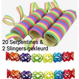 20 Serpentines Gekleurd & 2 Slingers , Carnaval, Verjaardag, Themafeest.
