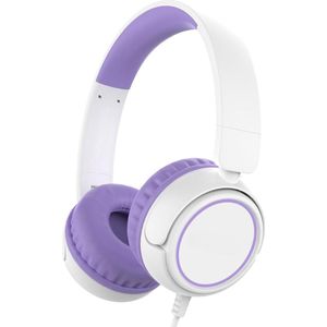 StayPowered Koptelefoon - Veilig & Comfortabel voor Kinderen - 85dB Geluidslimiet - Zacht Memory-Schuim - Ergonomisch Ontwerp - Opvouwbaar & Duurzaam - Verstrengelvrij Kabel - Universele Compatibiliteit - Wit/Paars - Levering Sneller dan Aangegeven!