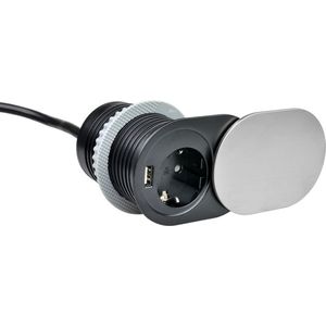 Design Light Slidebox stekkerdoos - Verdeeldoos met 1 stopcontact - Verdeelstekker met USB A - Inbouw Stekkerblok met 1.9 meter kabel - Zilver
