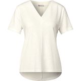 Street One - Damesshirt - Off-white - V-hals - Korte Mouwen, Zomerse Linnenlook