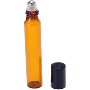 Essentiële olie roller flesjes - 10 ml - 3 stuks - Rollerflesjes - Amber bruin- Parfum rol-on fles - Glas - Rvs bal.