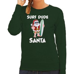 Surf dude Santa fun Kerstsweater / kersttrui groen voor dames - Kerstkleding / Christmas outfit XS