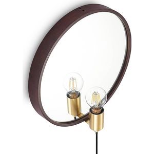 Lucande - wandlamp - 1licht - staal, fineerhout - E27 - walnootbruin, messing