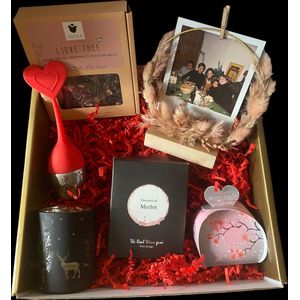 Kerst giftbox, kaarsje, droogbloemen hoepel foto lijsje heerlijke thee met rozenblaadjes, Theelichtje, kerstbox