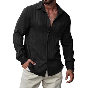 Herenhemd met lange mouwen - vrijetijdshemd - regular fit - button down - hemd met borstzak - effen - zwart - S
