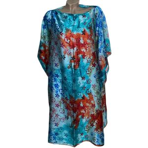 Kaftan -Tuniek - Jurk - Satijn van Viscose - Zijde Onesize 38-48 turqoise