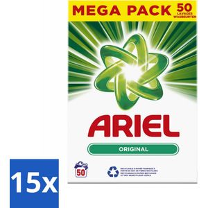15 x Ariel Original - Waspoeder - Witte en Lichtgekleurde Was - 50 Wasbeurten - Waspoeder - Reiniging - Witte Was - Lichte Kleuren - Anti-residu