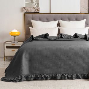 Pikante Dekbedovertrek Rosella 200x220cm met Ruches - Grafiet