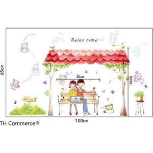 MUURSTICKER  - RELAX TIME - JONGEN EN MEISJE -WANDDECORATIE - WOONKAMER - SLAAPKAMER - TH Commerce® - nr 7457