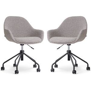 Nolon Nout-Mae Bureaustoelen Set van 2 Bouclé Taupe - Stof - Verstelbaar - Wieltjes - Wit Onderstel - Design - Comfortabel