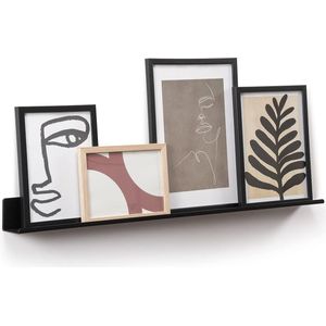 Slimme wandplank voor foto's, afbeeldingen en boeken. Modern en minimalistisch ontwerp. Gemaakt van metaal. 75 x 6 cm. Zwarte kleur.