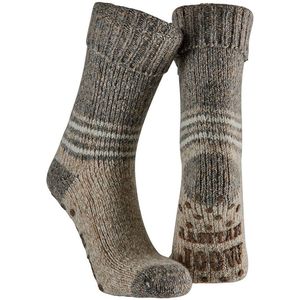 Apollo Huissokken/slofsokken - met anti slip zool - beige - dames - maat 39-42 - wol