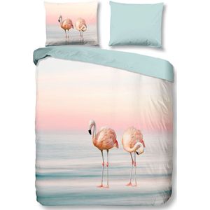 Zachte dekbedovertrek Flamingo's - 200x200/220 (tweepersoons) - strijkvrij - scherp geprint - lijkt net echt