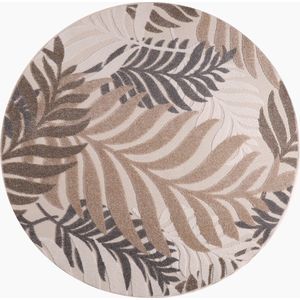 Tapijtenloods Binnen en Buiten Rond Vloerkleed Floral Outdoor Laagpolig Tapijt Creme- 150 CM ROND