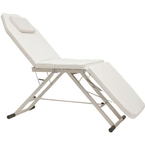 Massagetafel – Behandeltafel – Behandelbank – Schoonheidstafel – Massagebed – Verstelbaar in Hoogte – Roestvrij Staal – 3-voudig Inklapbaar – Wit