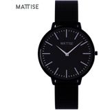 MATTISE Unisex Zwart Horloge met Zwart Horlogebandje van Gewoven Staal — Meis3 38 mm Quartz Heren Horloge Dames — Horloge voor Mannen  Horloge voor Vrouwen — Horloges Horologe Uurwerk Mannen Uurwerk Vrouwen Uurwerken