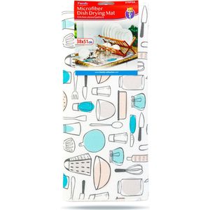 Afdruipmat Afwas - Kookgerei Patroon - Microvezel - 38x51CM - Droogmat Vaat - Afdruip Mat