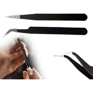 KAPSING 2 stuks pincetten van roestvrij staal, pincet, precisie, antistatisch, wimperpincet, roestvrij staal, rechte en curve punten, wimperverlengingpincetten (zwart)