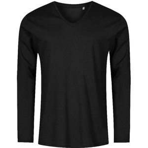 Zwart t-shirt lange mouwen en V-hals, slim fit merk Promodoro maat XXXL