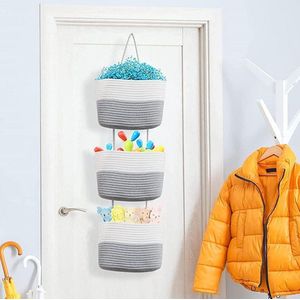 Hangende organizer opbergsysteem 3-traps deurmand - wand-gemonteerde opbergmanden van katoenen touw - hangmand voor woonkamer slaapkamer - badkamer kinderkamer