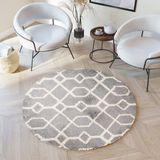 Tapiso Boho Vloerkleed Rond Grijs Beige Shaggy Bohemian Aztec Duurzaam Slaapkamer Woonkamer Hal Maat- 160x160