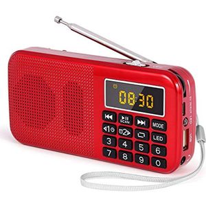 Draagbare FM Radio met Oplaadbare Batterij van 3000mAh - Klok/Wekker en Noodverlichting