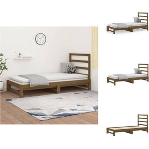 vidaXL Logeerbed Massief Grenenhout - Uitschuifbaar - Honingbruin - 205.5 x 182 x 30 cm - Inclusief Montagehandleiding - Bed