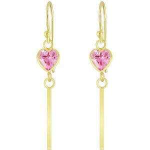 Joy|S - Zilveren classic hart oorbellen met bar (staaf) roze 14k goudplating