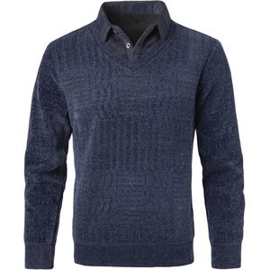Heren V-hals gebreide trui met lange mouwen en mock overhemdkraag
