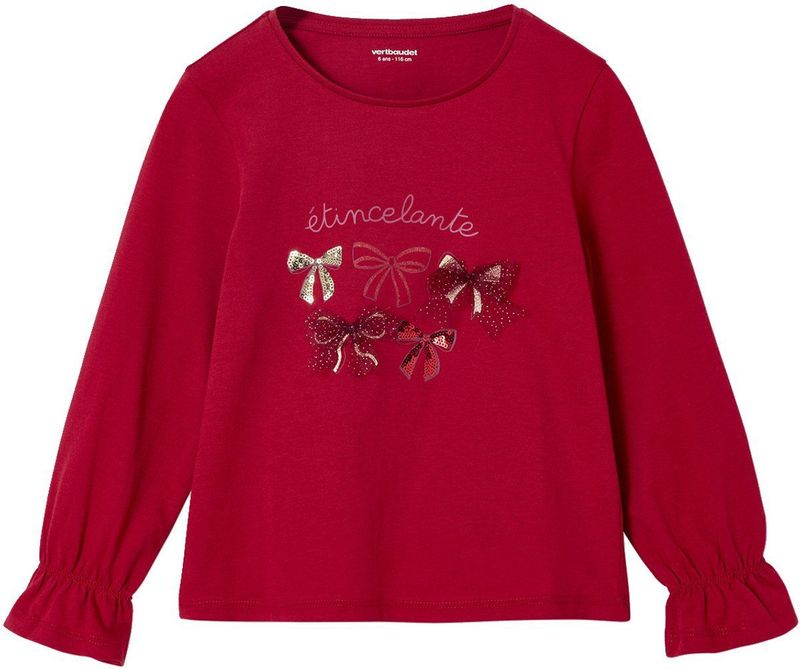 T-shirt - Rood - Kerstmis Meisje - Lange Mouwen - Katoen