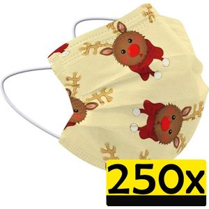 Kerst Mondkapje Wegwerp Mondmasker Niet Medisch Rendier Geel - 250 Stuks