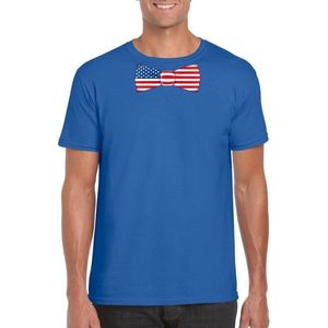 Blauw t-shirt met Amerikaanse vlag strikje heren - Amerika supporter L