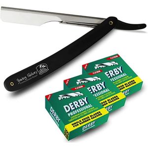 The Shave Factory Scheermes met 3 Pakjes Derby Blades, Kappersmes, TSF Value Pack, Barbiermes, Kappers Scheermes, Shaving Razor, Straight Razor