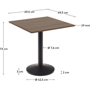 Kave Home - Esilda-tafel van noothouten melamine en zwart gelakte metalen poot 70 x 70 x 70 cm